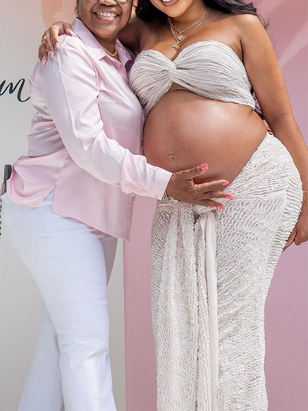 Vestido De Bandeau Con Cruz En El Pecho Y Encaje, Top Drapeado 2 En 1 Para Fotos De Maternidad