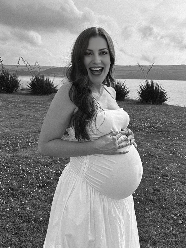 Color Sólido Acanalado Anudado Correa Ajustable Bolsillos Big Swing Para Baby Shower Maternidad Vestido Largo