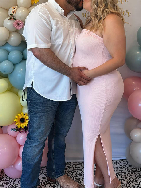 Vestido Maxi Maternidad De Bandeau Y Abertura Para Diario Y Baby Shower