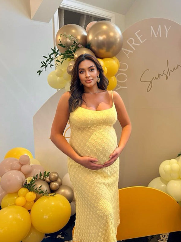 Vestido Largo De Maternidad Ajustadocon Encajepara Baby Shower