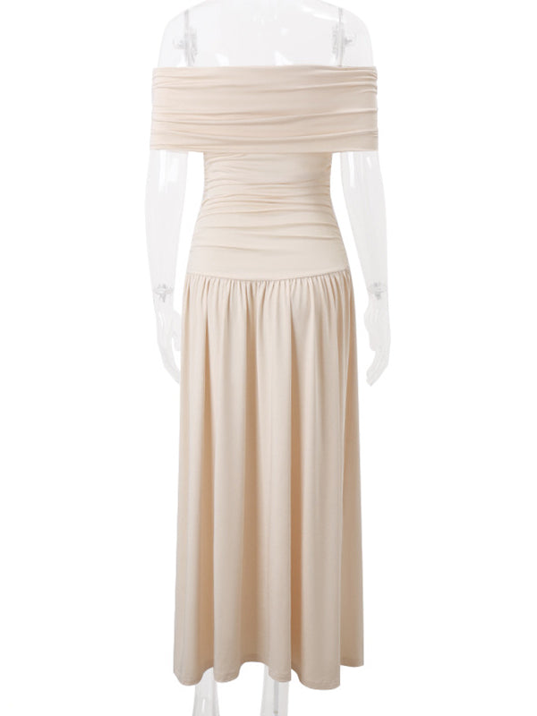 Albaricoque Sin Hombros Acanalado Espalda Descubierta Elegante Para Baby Shower Fotografía Maternidad Vestido Largo