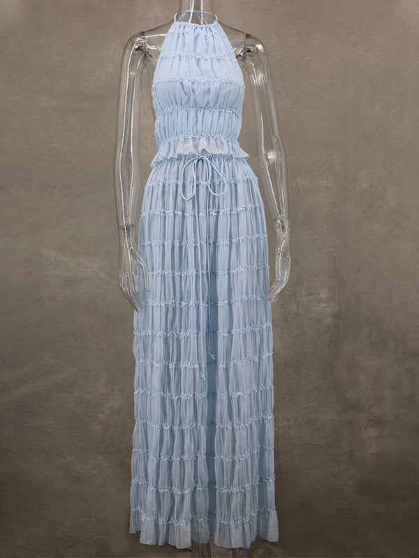 Vestido Maxi De Maternidad Con Cuello Halter Y Volantes Para Vacaciones Y Playa