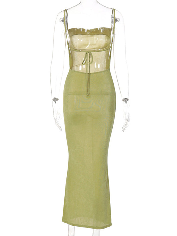 Vestido Maxi Maternidad Con Espalda Descubierta Y Lazo Para Fotos