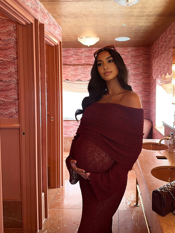 Vestido de Maternidad con Manga Acampanada, Ajustado y Elegante para Baby Shower