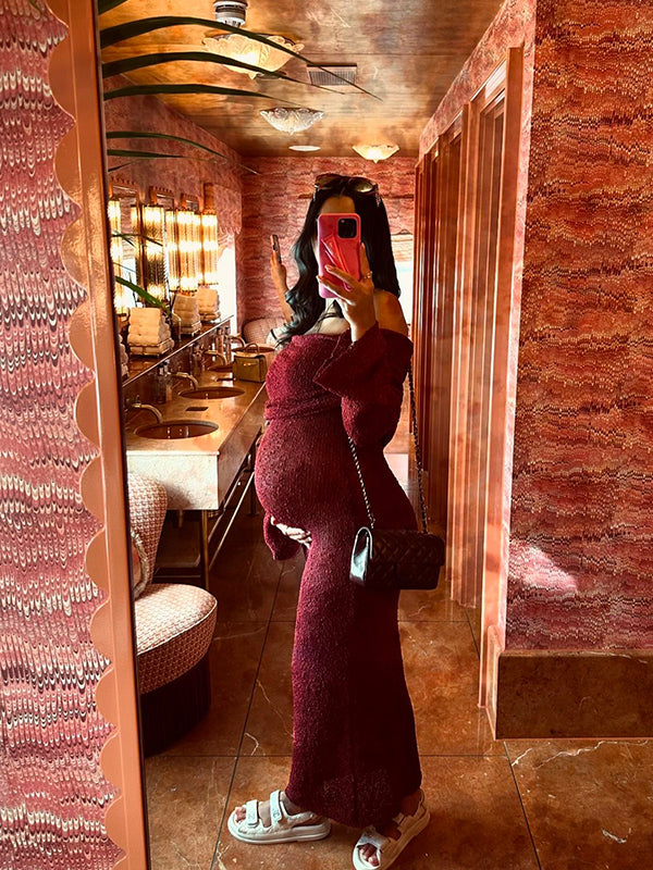 Vestido de Maternidad con Manga Acampanada, Ajustado y Elegante para Baby Shower