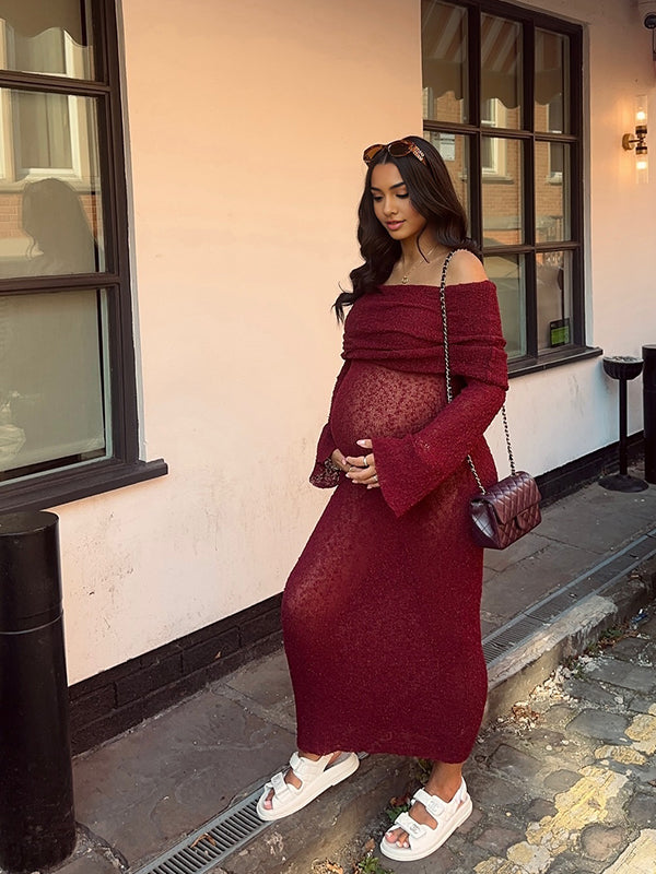 Vestido de Maternidad con Manga Acampanada, Ajustado y Elegante para Baby Shower