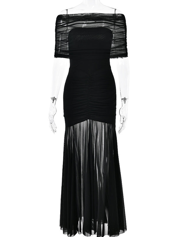 Vestido Largo De Maternidad Con Escote Palabra Y Hombros Descubiertos Para Sesión De Fotos