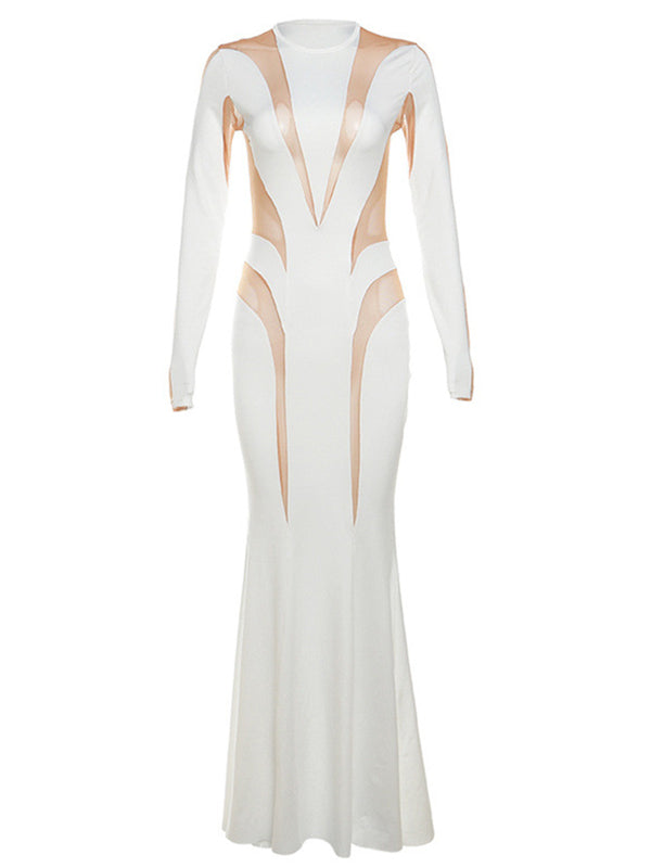 Vestido Maxi de Maternidad Elegante con Corte de Malla para Baby Shower