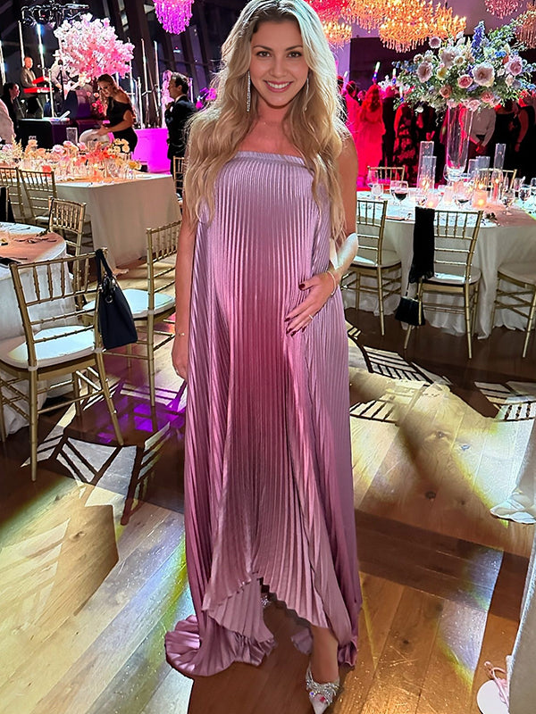 Vestido Largo De Maternidad Bandeau Plisado Con Sin Tirantes Para Baby Shower