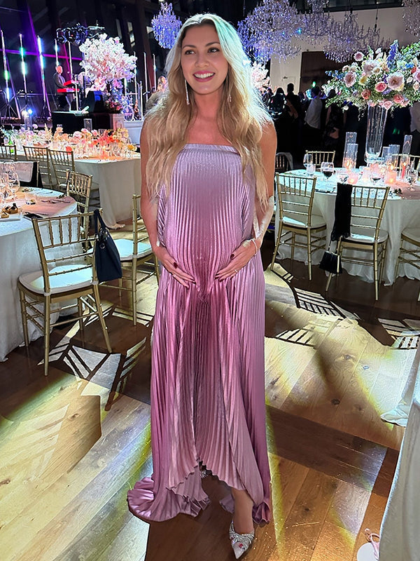 Vestido Largo De Maternidad Bandeau Plisado Con Sin Tirantes Para Baby Shower