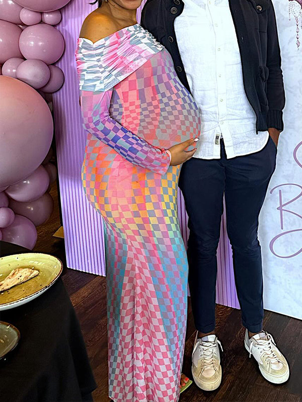 Vestido Premamá Fiesta Con Bloque De Color Y Hombros Descubiertos