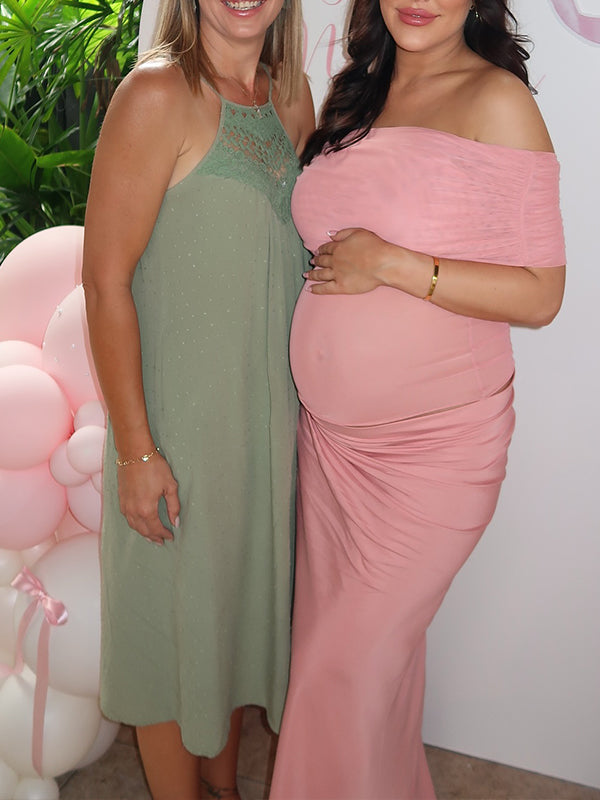 Vestido Maxi De Maternidad Con Hombros Descubiertos Acanalado para Baby Shower