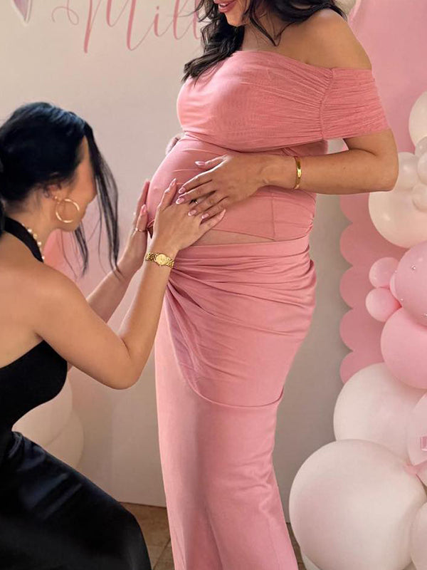 Vestido Maxi De Maternidad Con Hombros Descubiertos Acanalado para Baby Shower