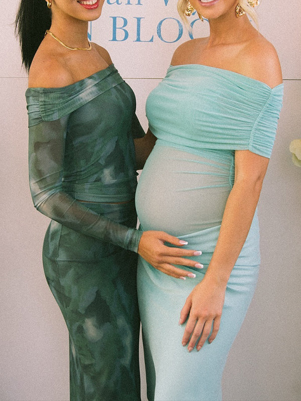 Vestido Maxi De Maternidad Con Hombros Descubiertos Acanalado para Baby Shower
