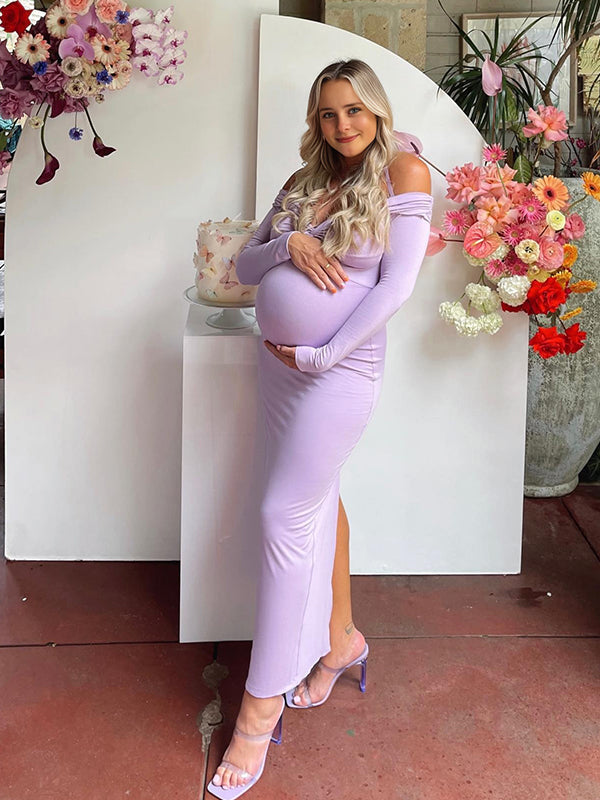 Vestido Maternidad con Abertura en la Espalda para Fiesta y Baby Shower