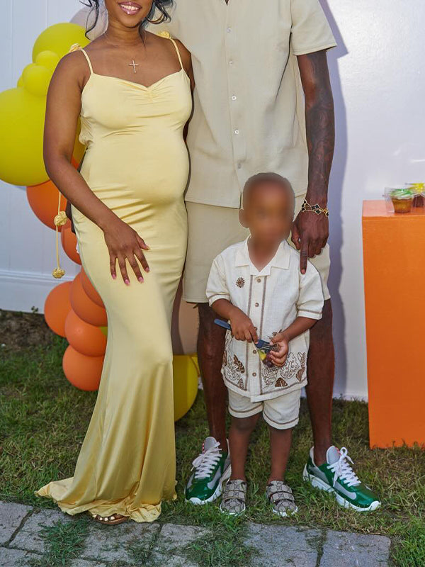 Vestido Maxi De Maternidad Con Escote Corazón Y Flores 3D Para Baby Shower