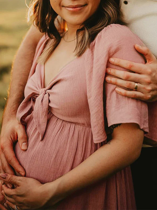 Lazo Manga Acampanad Cuello En V Fluido Vestidos De Foto De Maternidad