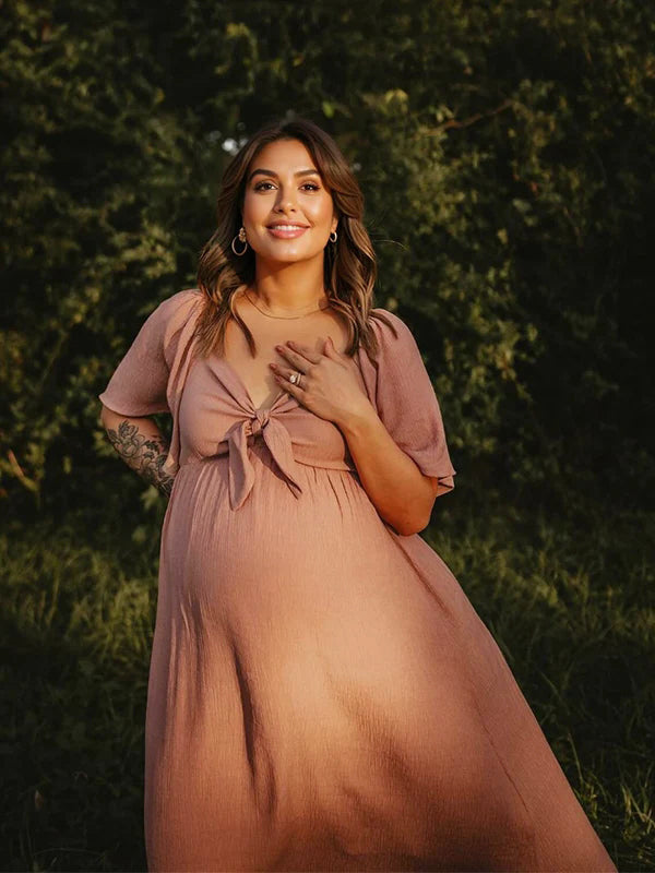Lazo Manga Acampanad Cuello En V Fluido Vestidos De Foto De Maternidad