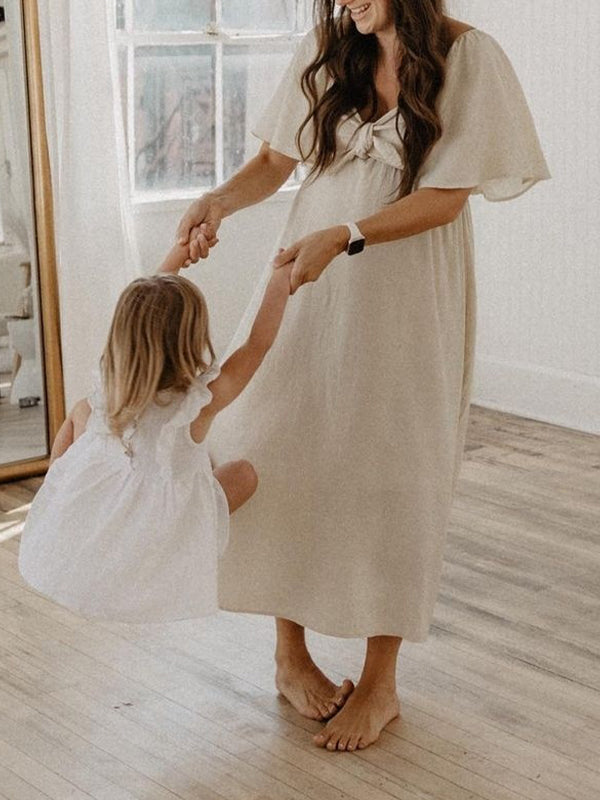 Lazo Manga Acampanad Cuello En V Fluido Vestidos De Foto De Maternidad