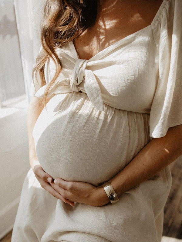 Lazo Manga Acampanad Cuello En V Fluido Vestidos De Foto De Maternidad