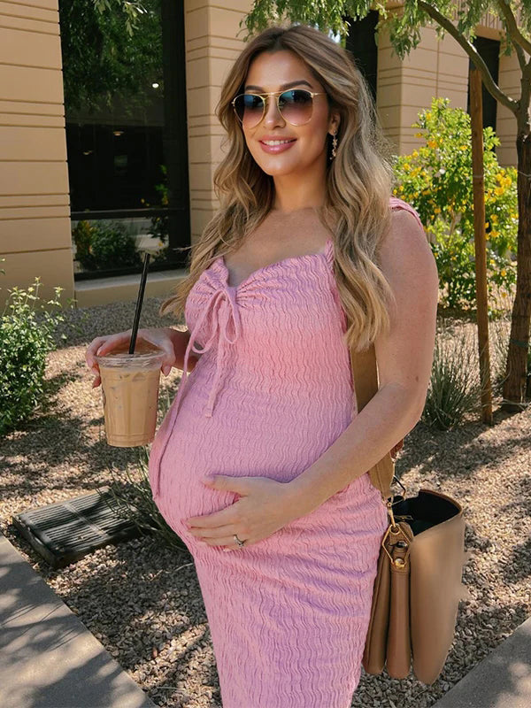 Fruncido Lazo Lazada Abertura Elegante Ajustado Vacaciones Playa Vestidos Para Baby Shower