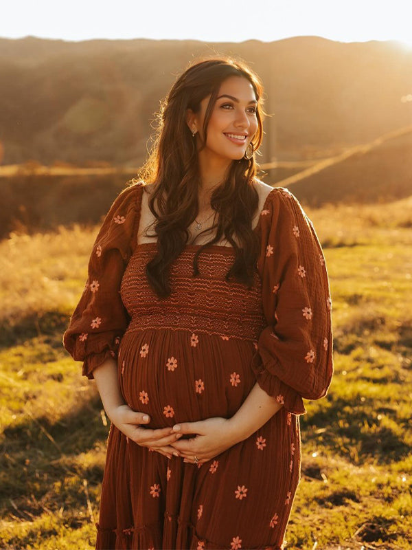Vestido Largo De Maternidad con Plaza De Las Flores y Big Swing