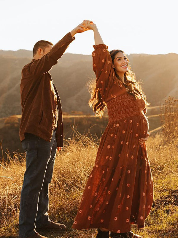 Vestido Largo De Maternidad con Plaza De Las Flores y Big Swing