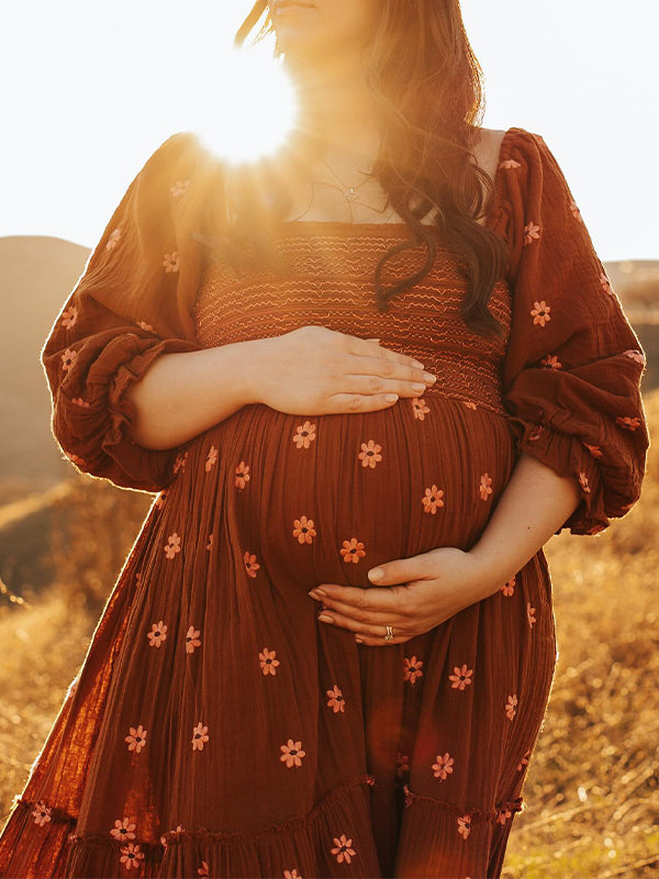 Vestido Largo De Maternidad con Plaza De Las Flores y Big Swing