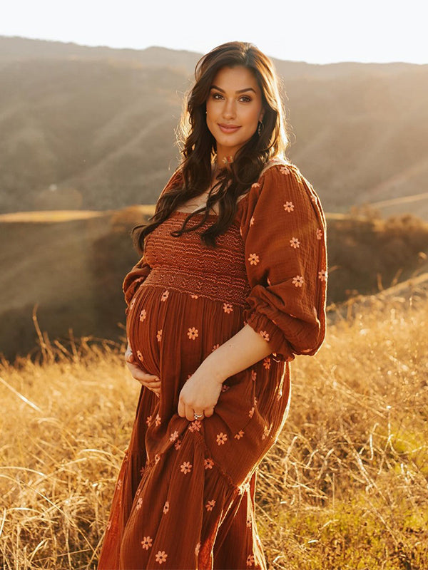 Vestido Largo De Maternidad con Plaza De Las Flores y Big Swing