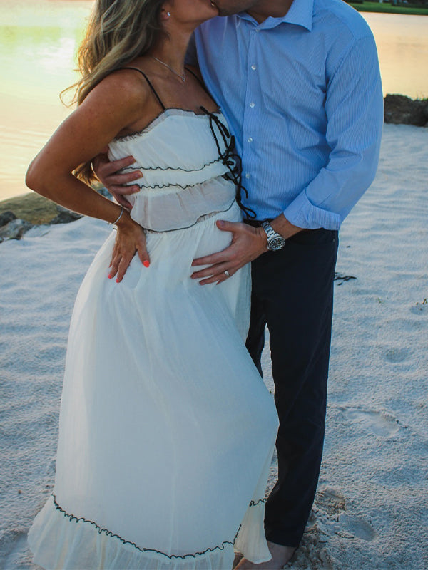 Vestido Largo 2 en 1 con Volantes y Cinta para Sesiones de Fotografía de Maternidad