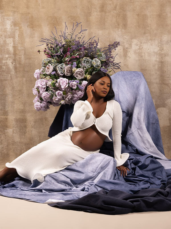 Vestido Maxi de Maternidad Elegante con Corte de Rana para Sesiones de Fotos