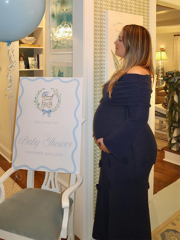 Vestido Largo De Maternidad Con Hombros Descubiertos Y Flores 3D Para Sesión De Fotos y Baby Shower