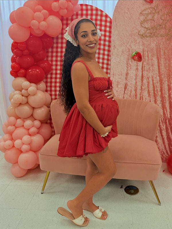 Vestido Mini Maternidad Elegante con Corbata para Fiesta y Baby Shower
