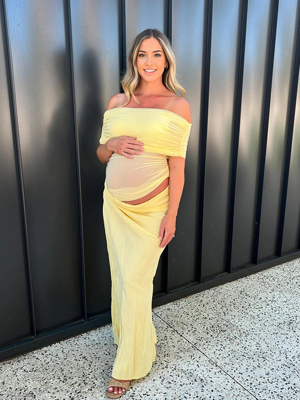 Vestido Maxi De Maternidad Con Hombros Descubiertos Acanalado para Baby Shower