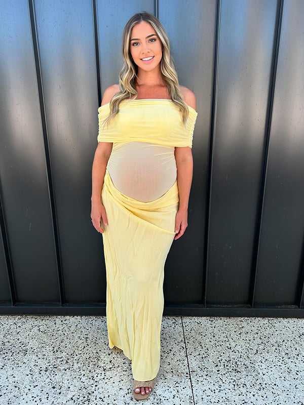 Vestido Maxi De Maternidad Con Hombros Descubiertos Acanalado para Baby Shower
