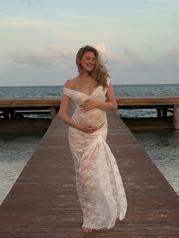 Vestido Maxi Transparente Para Sesión De Fotos De Maternidad