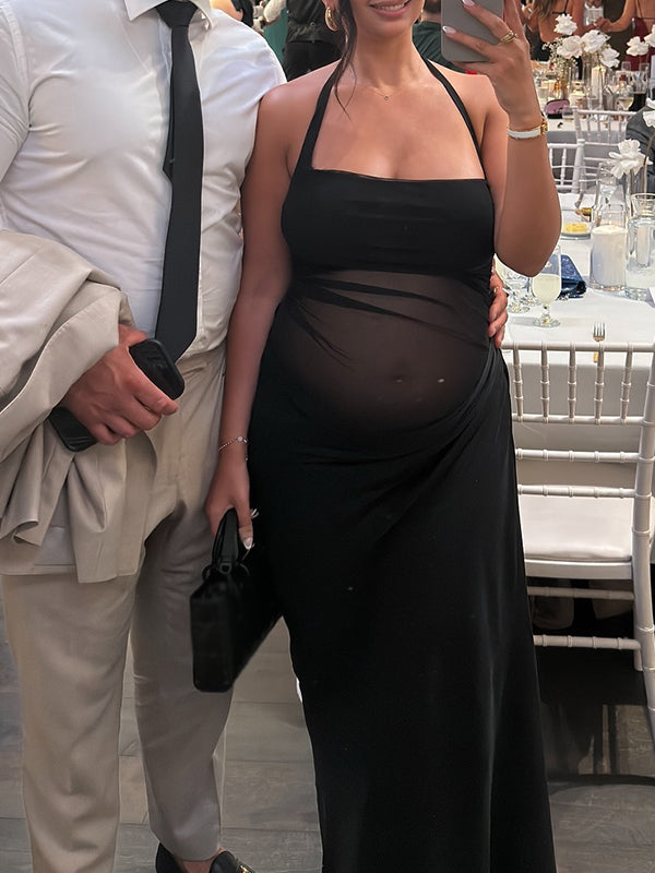 Vestido Largo De Maternidad Con Cuello Halter Y Espalda Descubierta Para Baby Shower