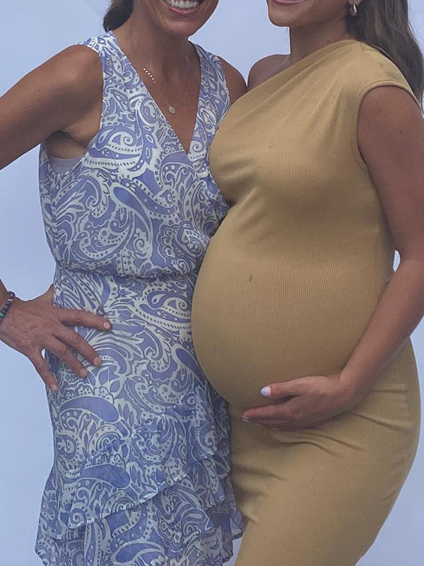 Vestido Maxi Maternidad de Un Hombro con Aberturas y Fruncido para Baby Shower