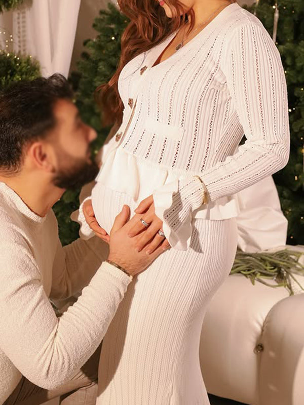 Vestido Maxi Maternidad con Volantes y Botones para Baby Shower
