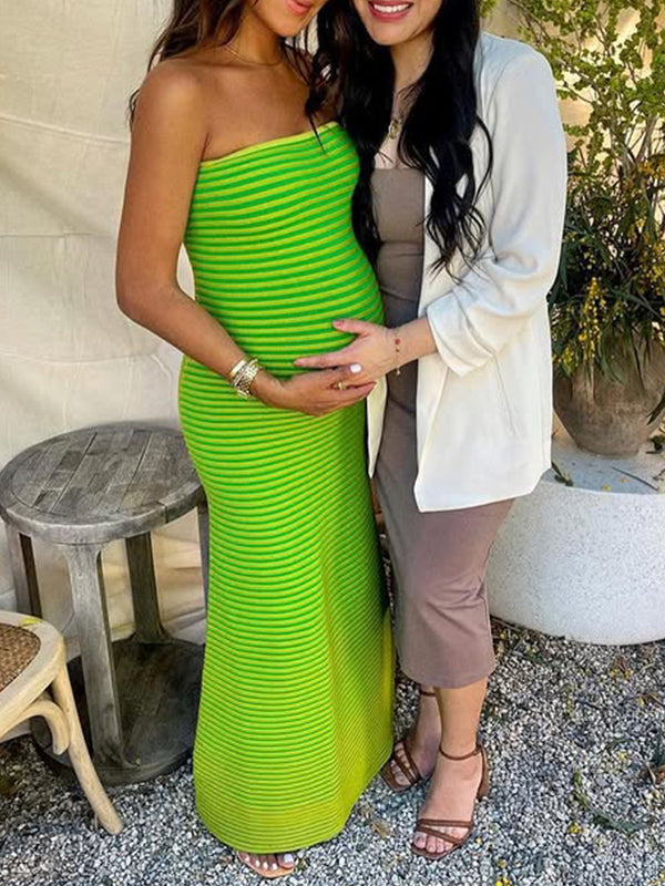 Vestido Para Baby Shower Con Rayas Génerodepunto Escote Y Hombros Descubiertos