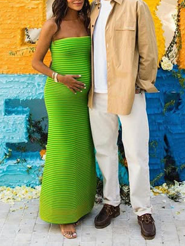Vestido Para Baby Shower Con Rayas Génerodepunto Escote Y Hombros Descubiertos