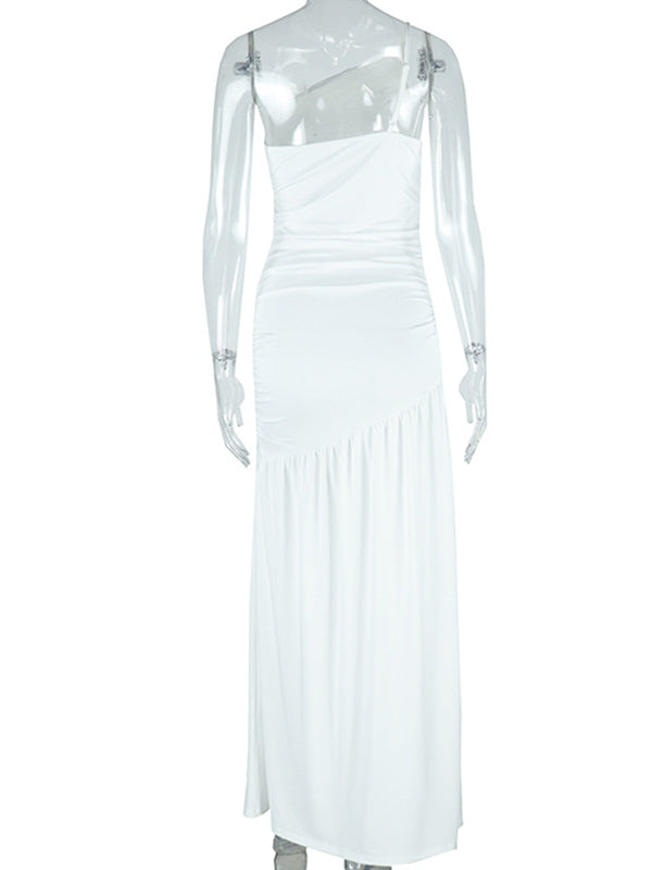 Vestido Maxi de Maternidad Un Hombro Fruncido con Abertura para Baby Shower