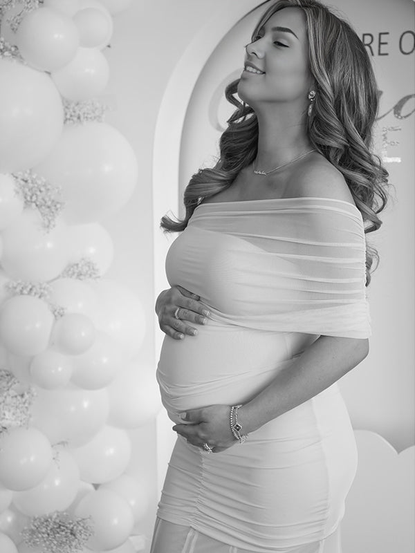 Vestido Largo Elegante De Maternidad Para Baby Shower Con Hombros Descubiertos