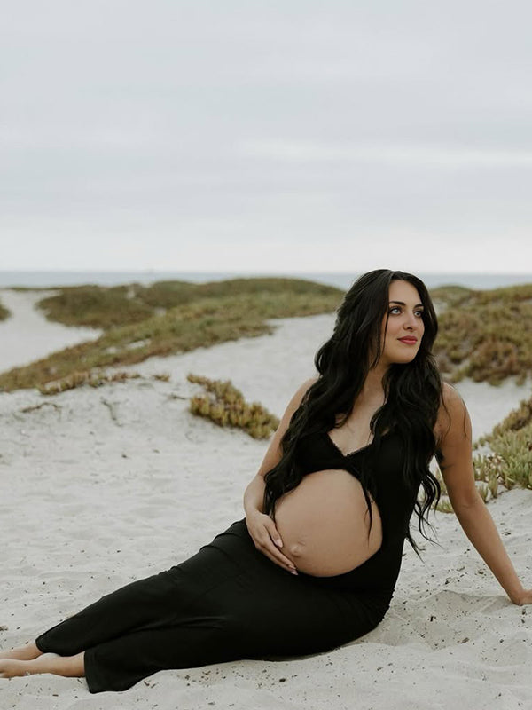 Vestido Largo De Maternidad Con Tirantes Finos Y Volantes Para Sesión De Fotos