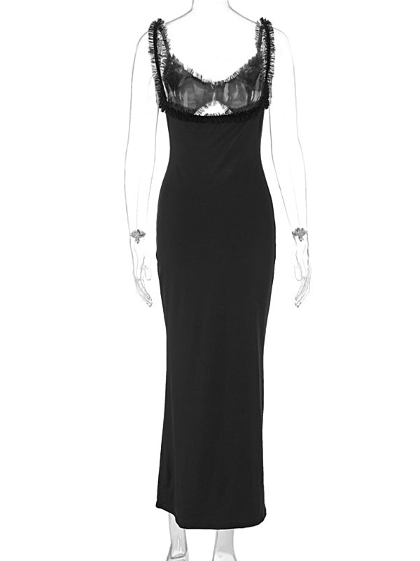 Vestido Largo De Maternidad Con Tirantes Finos Y Volantes Para Sesión De Fotos