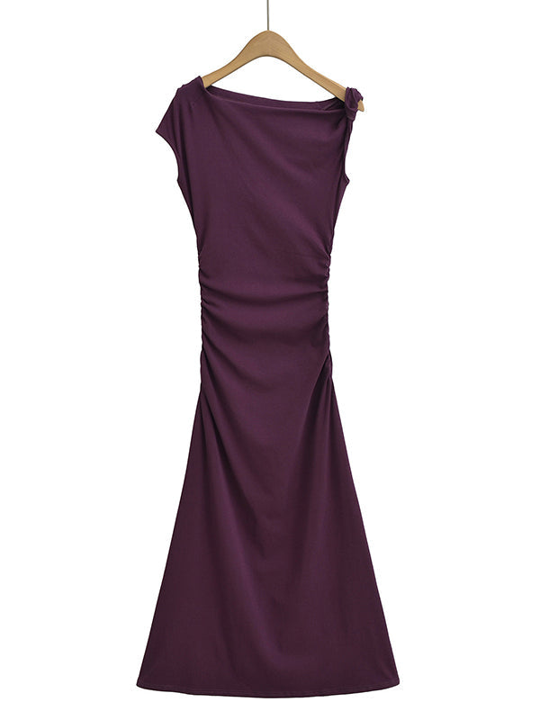 Vestido Maxi de Maternidad Un Hombro Asimétrico Fruncido para Baby Shower