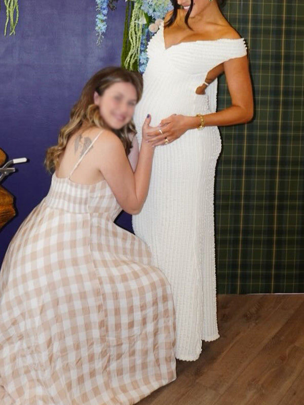 Vestido Largo Elegante De Maternidad Para Baby Shower Con Volantes