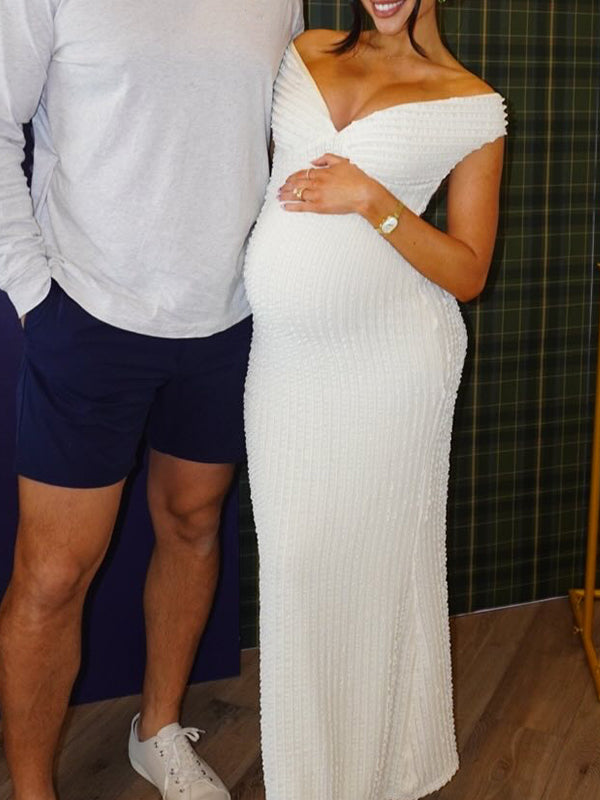 Vestido Largo Elegante De Maternidad Para Baby Shower Con Volantes