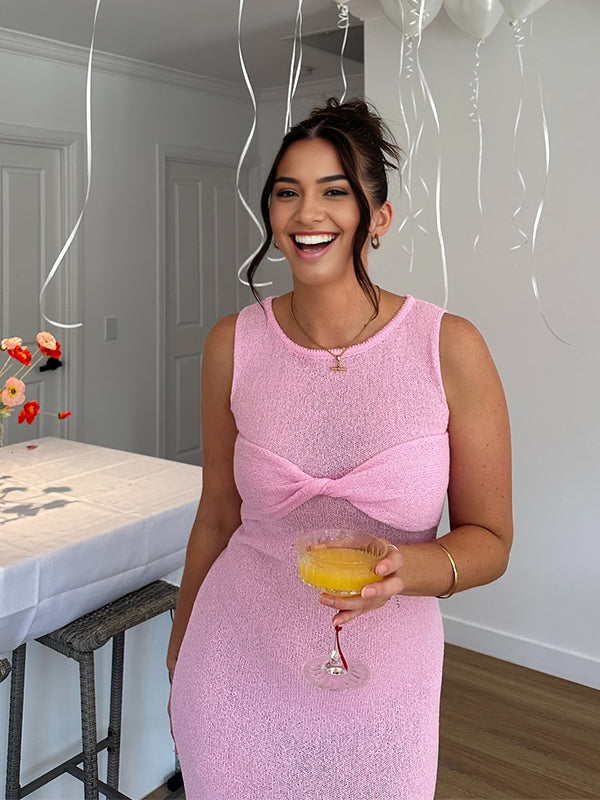 Vestido Maxi Maternidad de Tejer Transparente con Torcido para Fiesta de Revelación de Género