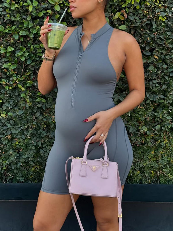 Mono de Premamá de Yoga Casual con Zipper y Espalda Descubierta